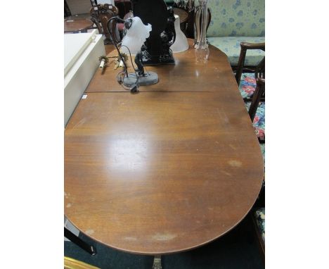 A REGENCY STYLE MAHOGANY D-END DINING TABLE the rectangular top with rounded ends on tripod supports 73cm (h) x 188cm (w) x 9