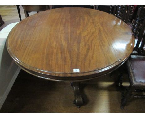 A VICTORIAN MAHOGANY POD TABLE the circular moulded top above a faceted column and platform base and tripod support with scro