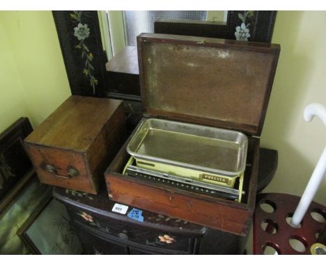 A PRECISA SCALES in case together with a brass microscope with slides in case (2)