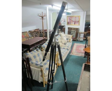 A STAINED BEECHWOOD AND CHROME TELESCOPE on adjustable tripod