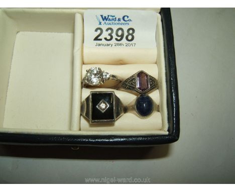 Four Silver Rings, set with amethyst, CZ and enamel