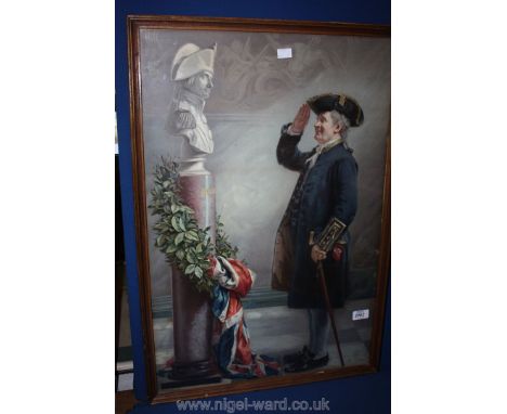 A Pears Print by Albert W. Holden of gentleman saluting a Bust of Lord Nelson, 18 1/2'' x 27 1/2''