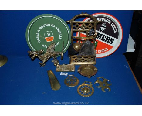 A quantity of Brass and Metals to include Frog, Horse and Cart, Rabbit, Toasting Fork, etc.