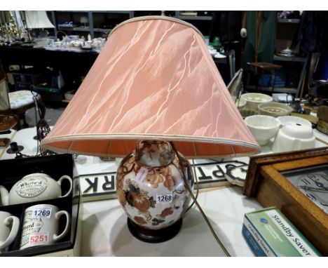 Large Oriental lamp with peach shade, H: 50 cm. Not available for in-house P&amp;P 