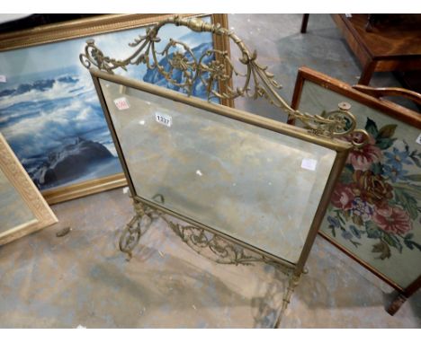 Brass bound mirrored fire screen, 84 x 58 cm. Not available for in-house P&amp;P 