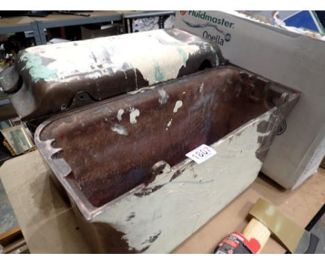Pair of bronze high level cisterns by Catchpole and Rye, The Deluge, one missing cover, H: 30 cm. Not available for in-house 