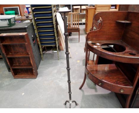 Black metal filing cabinet with ten drawersa wrought iron candlestick and a desk fan. Not available for in-house P&amp;P 