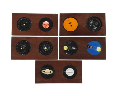 5 Astronomical Double Magic Lantern Slides, by Newton, Opticians &amp; Globe Makers, Fleet St London with 10 hand painted ima