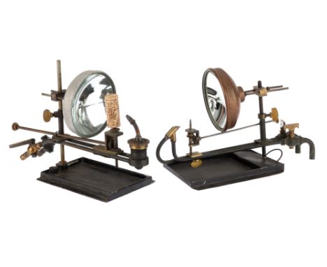 2 Magic Lantern Oxy-Hydrogen Lime light Illuminants, English, c.1890, unmarked with gas taps marked O &amp; H, mechanical adj