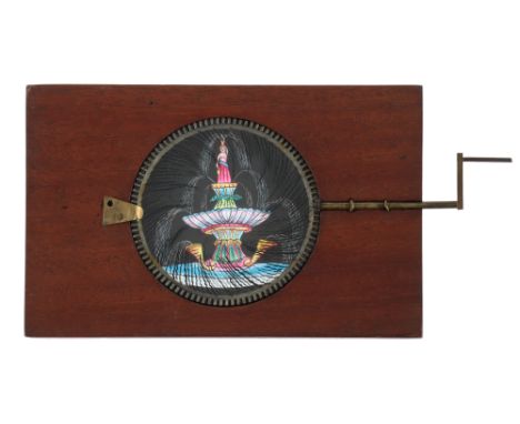 Mechanical 'Fountain', Hand-Painted Magic Lantern Slide, fountain’ hand-painted rackwork magic lantern slide. measuring 7” x 
