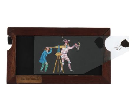 Magic Lantern Slide of Telescope &amp; Astronomer, A hand-painted magic lantern slipping slide the astronomer with a telescop