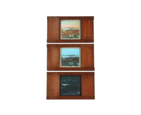 Set of Dissolving Magic Lantern Slides of Liverpool Landing Stage, set of 3 hand coloured magic lantern dissolving view slide