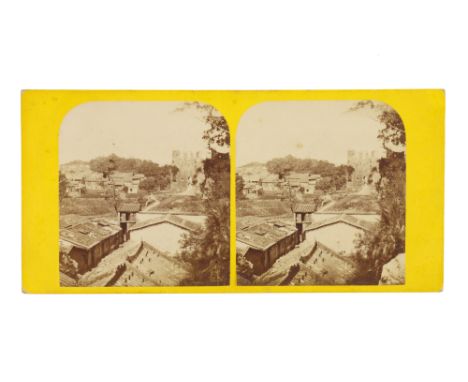 Stereoview Pierre Joseph Rossier. Views in China No19, Canton View from the West Gate from Views in China. Spot of foxing on 
