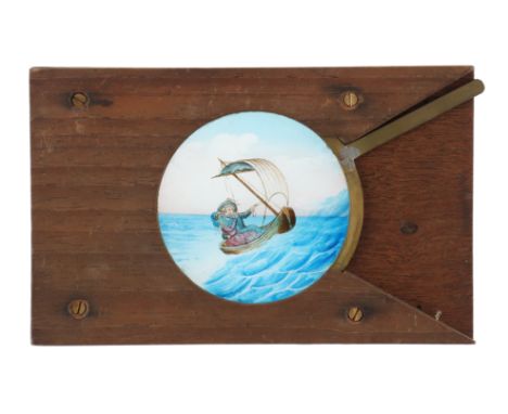 Magic Lantern Slide, Couple in a Boat, Slide of ‘couple in sailing boat’ hand-painted magic lantern lever slide. works well. 