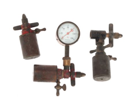 Magic Lantern Oxy-Hydrogen Regulators, comprising of a regulator marked 'BEARDS PATENT' with a guage and stamped 'RRB', and 2