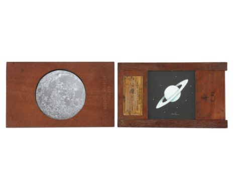 " Astronomical Magic Lantern Slides including a hand painted image of Saturn mounted in a wooden frame by Edward George Wood 