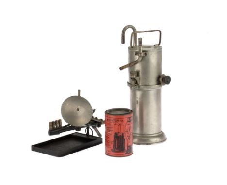 Magic Lantern Gas Generator &amp; Illuminant, including a nickel-plated gas generator a 4 jet burner and a tin (empty) for ca