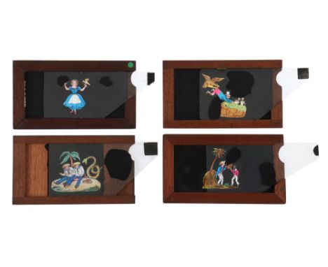 Magic Lantern Slip Slides, 4 hand-painted magic lantern slipping slides. measuring 7” x 4”.
