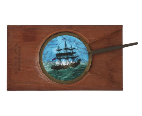A ‘Ship in Storm’ Hand-Painted magic lantern lever slide, A ‘ship in storm’ hand painted magic lantern lever slide. measuring