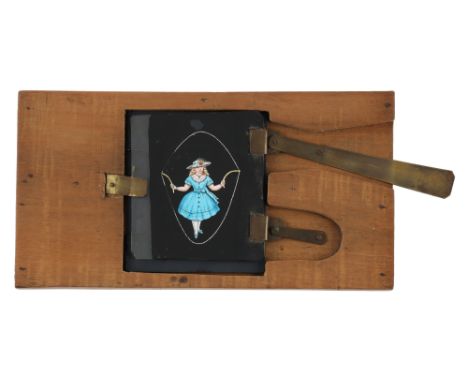 A 'Girl Skipping' Magic Lantern Slide, A fine quality ‘girl skipping’ hand-painted magic lantern skipping slide. works well. 