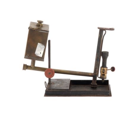 A Magic Lantern Gas Illuminant, English, c.1900, unsigned with tank, possibly for calcium carbide, with adjustable glass burn