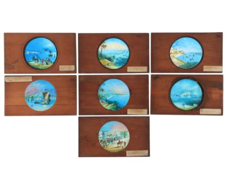 Hand Painted Magic Lantern Slides of Ceylon and Gibraltar, A, roup of 7 hand painted magic lantern slides. to include: Malta,