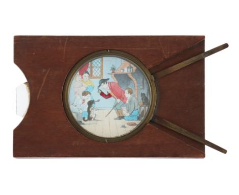 ‘The Smoking Dog’ Hand-Painted Magic Lantern Lever Slide, ‘the smoking dog’ hand-painted magic lantern lever slide. works wel