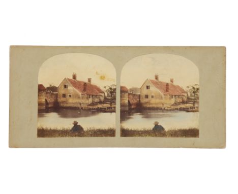 T. R. Williams Stereocard, Scenes in Our Village, A Cottage on the Banks of the River, T. R. Williams Stereocard, Scenes in O