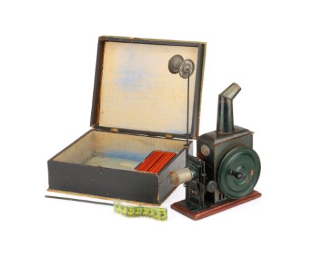 Ernst Plank Magic Lantern &amp; Cinematograph, German, c.1900, with embossed plaque to the front for EP (Ernst Plank), wooden