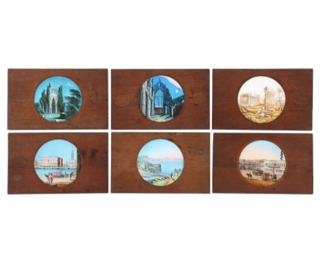 Collection of 6 Fine Hand-Painted Magic Lantern Slides, Collection of 6 fine hand-painted magic lantern slides by Newton and 