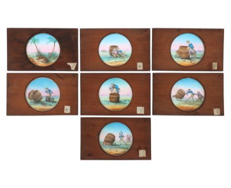 Magic Lantern Slides - Tale of a Tub, ‘tale of a tub’ set of 7 hand painted magic lantern slides. measuring 6 ½” x 4”