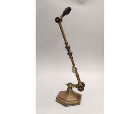 A Dugdills industrial articulated brass and copper desk lamp, 51cms high