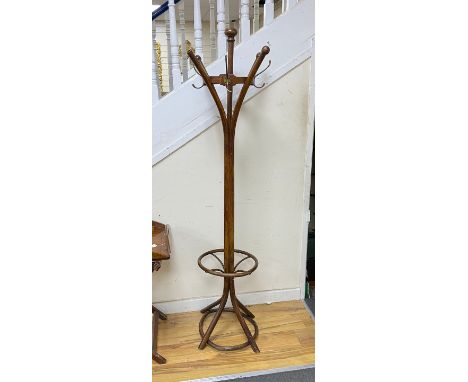 An early 20th century bentwood hat, coat and stick stand, height 184cm