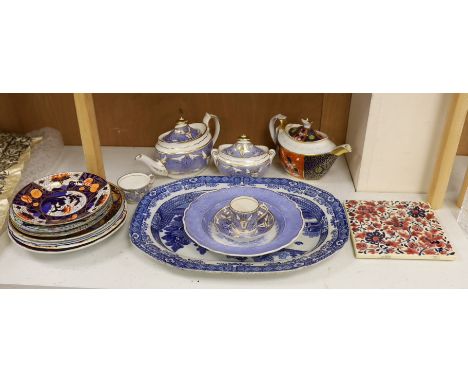 A quantity of late 18th and early 19th century English ceramics including a Spode teapot and a large Austro-Hungarian ceramic