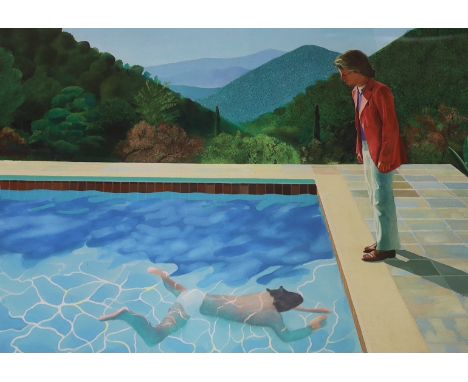 After David Hockney, colour print, Portrait of an artist (pool with two figures), 41 x 59cm