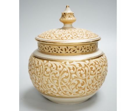 A Grainger and Co, Worcester pot pourri pot, cover and inner lid. 17cm high