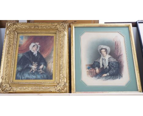 Sir William John Newton (1785-1869), watercolour, Portrait of a lady with a lap dog, 22 x 17cm, and another similar portrait 