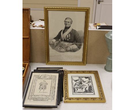 Hawkins after Wale, five engravings from Barnard's History of England, 34 x 20cm, Maximilien Vox (1894-1974), a woodblock pri