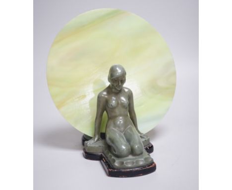 An Art Deco lady lamp with original glass. 21cm high