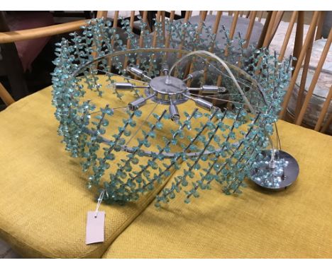 A contemporary ceiling light with faceted green glass beads, diameter 55cms.