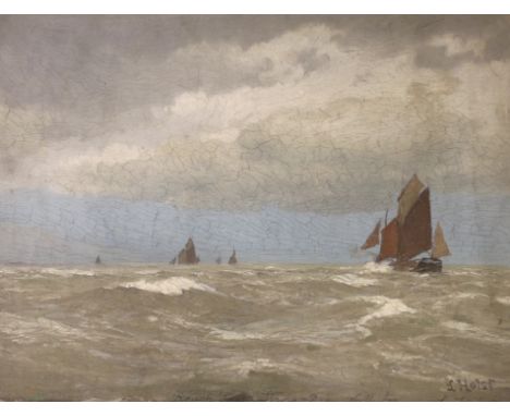 Lauritz Bernard Holst (Danish, 1848-1934), oil on canvas, sketch of fishing boats at sea, signed, 31 x 42cm