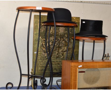 BRASS FIRE SCREEN &amp; GRADUATED SET OF 3 PLANT STANDS     