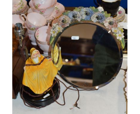 FIGURINE TABLE LAMP &amp; BARBOLA STYLE EASEL MIRROR     