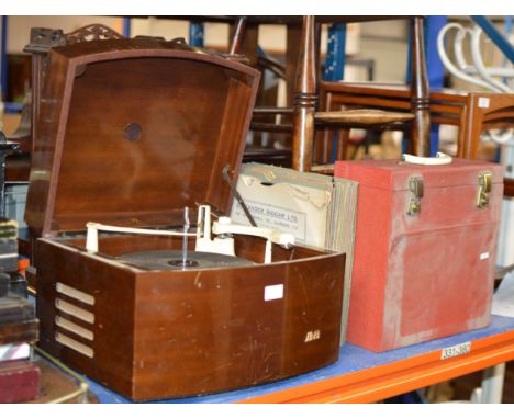 VINTAGE PYE RECORD PLAYER &amp; VARIOUS OLD RECORDS     