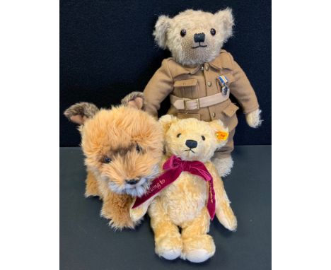 Soft Toys - a Steiff I Belong To bear, 25.5cm high;  a Merrythought World War I commemorative bear, 34cm high;  a Sawley Fine
