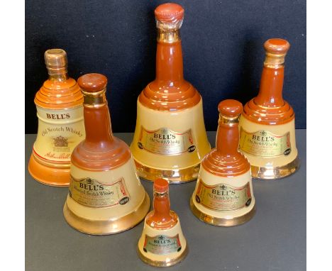 Wade scotch whisky bells - six decanters, 75cl sealed with contents; three 37.5cl, two sealed with contents; one 18.5cl; one 