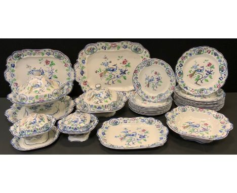 An Early 20th century S Hancock &amp; Sons Old Woodstock pattern dinner service inc three graduated meat plates, soup tureen 