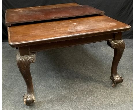 A Victorian wind out mahogany dining table, moulded rectangular top, cabriole legs, acanthus carved knees, ball and claw feet