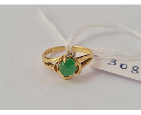 A jade and diamond ring 18ct gold size H    2.1 gms