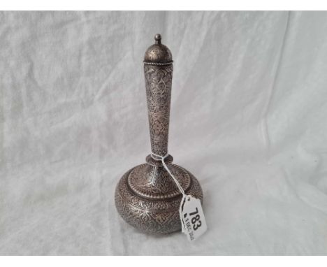 Eastern silver flask with pull off cover. 6.5 inch high. 155 gms